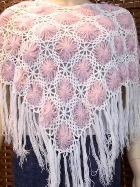 Say What? Pink and White Crochet Fringe Poncho